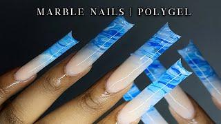 BLUE MARBLE OMBRE POLYGEL NAILS How to: polygel removal | Polygel Nail Extensions | ASMR sounds