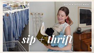 SIP + THRIFT | shopping the largest thrift store I've seen | cottage core neutral haul