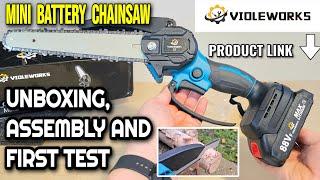 CHEAP MINI CHINESE BATTERY CHAINSAW VIOLEWORKS UNBOXING, ASSEMBLY, REVIEW //ALIEXPRESS PRODUCT LINK