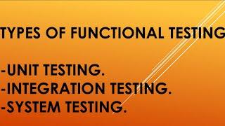 Functional Testing | Unit Testing | Integration Testing | Acceptance Testing | System Testing