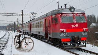 Soviet train and soviet bicycle. Riding old train and catching old locomotives!