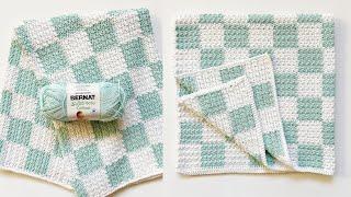 How to Crochet the Griddle Stitch Checkerboard Baby Blanket