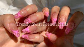 [셀프네일/Eng] 색다른 프렌치 네일이 보고싶다면 클릭! 키치함은 덤/ 말캉팁연장/ Swirl French Nails/ Coral Nails/ kitsch nails