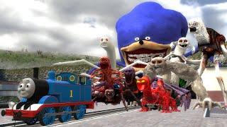 Building a Thomas Train Chased By Cursed Thomas and Friends Family, Sonic Tapes In Garry's Mod!