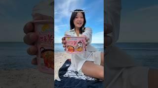 my tummy hurt after this #beach #buldak #mukbang #beachcooking #beachbuldak