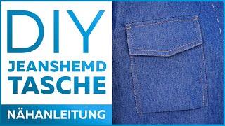 Ein Jeanshemd ohne Schnittmuster. Teil 4. Nähanleitung der aufgesetzten Tasche mit der Patte.