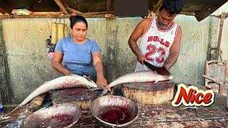 Nice!!  incredible Fish Cutting Skills by a Couple at the Daily Fish Market!