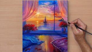 Sweet Romantic Sunset / Acrylic Painting / STEP BY STEP #49