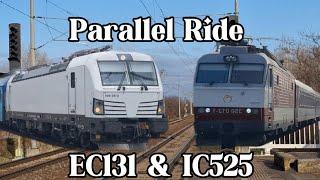 Parallel ride of trains IC525 & EC131 BATHORY ● Recorded from the restaurant car ● 26.07.2024