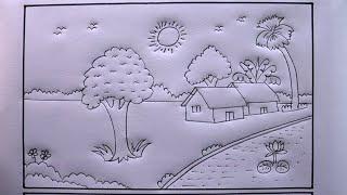 How To Draw A Simple Scenery/Drawing House  Scenery️