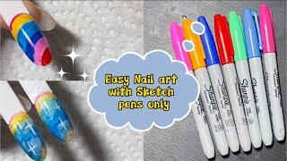 Dreamy Sky nail art using sketch pens|l Easy Nail art with sharpies #shorts #sharpie #sketchdrawing