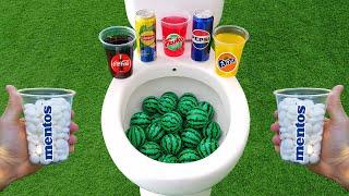 Watermelon Balls pit VS Popular Sodas !! Fruko, Coca Cola, Fanta, Pepsi and Mentos in the toilet