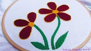 Hand embroidery chekered flower stitch by Nakshi Kantha World