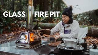 This glass fire pit changed how I camp & grill in the rain | Korean BBQ ASMR