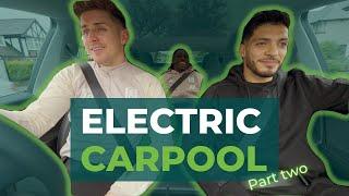 Fulham FC captain Tom Cairney drives Raúl Jiménez and Calvin Bassey in a Tesla Model Y