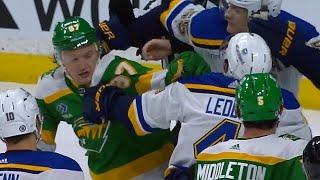 Minnesota Wild Vs St. Louis Blues End Of Period Scrum