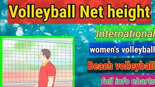 How tall is a volleyball net in international, Beach, tournament, youth volleyball for men and women