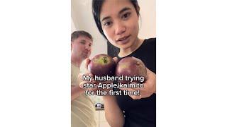 My husband trying this fruit for the first time!