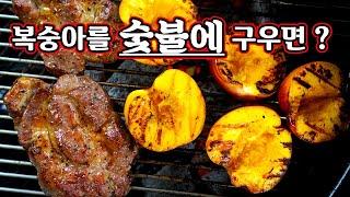 캠핑 / 바베큐 - 숯불에 복숭아를 구우면 고기보다 맛있습니다 (야외 바베큐, 숯불구이)