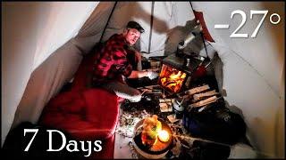 -27° Winter Camping 7 Days | Snow & Cold in a Canvas Hot Tent