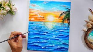 A Sunset near a Sea Painting / STEP BY STEP Tutorial for Beginners