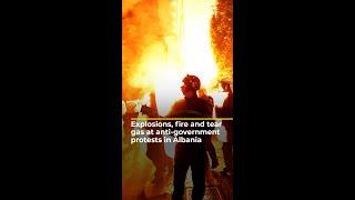 Explosions, fire and tear gas at anti-government protests in Albania | AJ #shorts