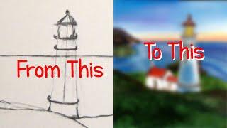 How To Draw a Lighthouse on Canvas before painting / Time Lapse