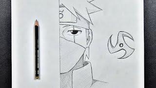 Easy to draw || How to draw Kakashi half face step-by-step