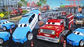 Police Cars & Fire Truck in Epic Rescue Mission: Evil Car Chase and Crashes! Hero Cars