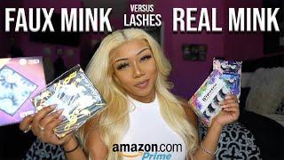 Faux Mink vs Real Mink Affordable Amazon Lashes Try-on Haul and Review | Olineece