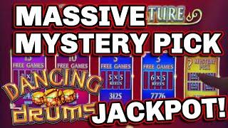 MYSTERY PICK PAYS OFF ON HIGH LIMIT DANCING DRUMS!  MASSIVE MAX BET JACKPOT!!!