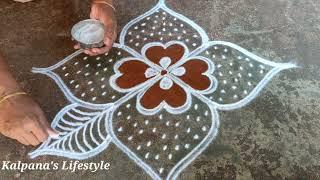 Tamil New Year Special Kalpana's Lifestyle flowers padi Kollam easy rangoli pandaga muggulu //14