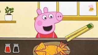 Peppa Pig Mukbang: Peppa Pig wanted to eat squid on a sizzling plate, but was sprayed with ink