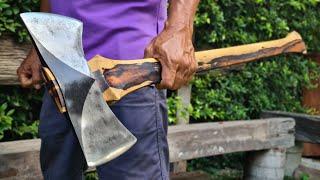 Woodworking art project : Full making axe handle from black & white ebony wood