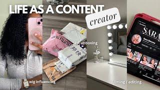 LIFE AS A CONTENT CREATOR | PR unboxing + try on , wig influencing , advice , planning / editing