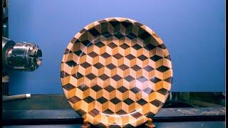 Wood Turning Large Tumbling Block Bowl Escher Style