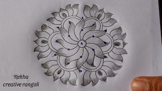 beautiful lotus rangoli | thamarai poo kolam | simple and easy rangoli @rekhacreativerangoli