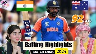 Rohit Sharma 92 Runs In 41 Balls | T-20 Worldcup 2024 Match Highlights | Pakistani Girls Reaction!!