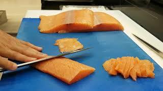 How to cut salmon sashimi sushi || Sashimi Cutting Technique || How to slice salmon for sushi