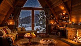 Soothing Jazz & Crackling Fireplace in a Snowy Cabin Ambience for Deep Relaxation