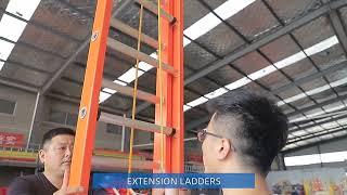 Fiberglass extension ladder drop test