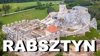 Zamek Rabsztyn z lotu ptaka . Zamek w Rabsztynie z drona . Szlak Orlich Gniazd . Rabsztyn Castle .