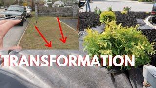 Incredible Store Front Landscape Transformation Time Lapse Start To Finish | Weeds to Mulch Beds