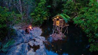 Floating house on the lake, overnight fishing with the alone,survival គេងះផ្ទលើទឹកមួយយប់មួយថ្ងៃ#127