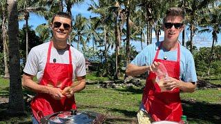 Russians nagluto ng Russian food para sa mga Filipino Kapitbahay . Kumain ng Seafood sa sand bar!