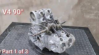 I used the engine from the scrap yard, to make an engine, V4 90°, part 1