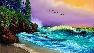 Seascape Oil Painting Tutorial #LIVEArt #OilPainting #FreeTutorial #PaintWithJosh #BobRoss