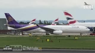 SW Winds at London Heathrow Airport (Thai (Ex Virgin) A330 spotted)