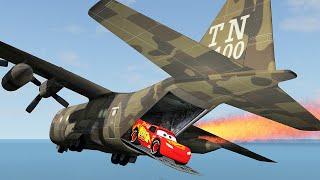 LIGHTNING MCQUEEN AND 4 MONSTER TRUCK VS PLANE CRASH STORY