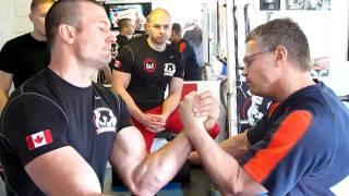 Arm Wrestling - Devon Larratt vs John Brzenk (practice part ll left arm) - VancouverArmWrestling.com